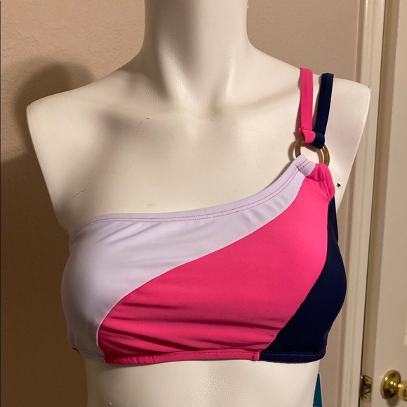 Cupshe Pink. White. Navy Blue Colorblock Bikini Set - Picture 6 of 7